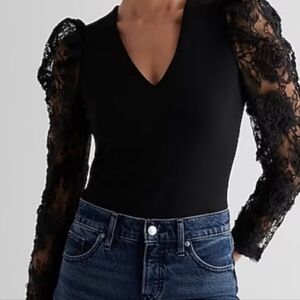Express Elegant Black Lace Bodysuit Size M Nwot